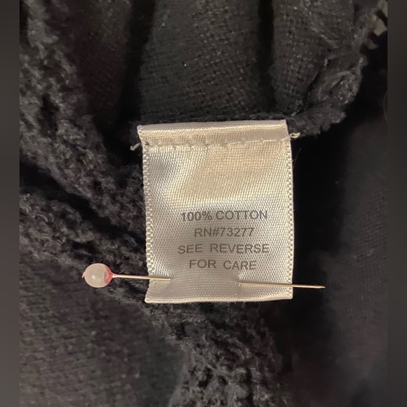 Elle Sz-M Black Cardigan/Shrug- Open Knit Stitching Around Edge/Hem, 3/4 Sleeves - Picture 12 of 16